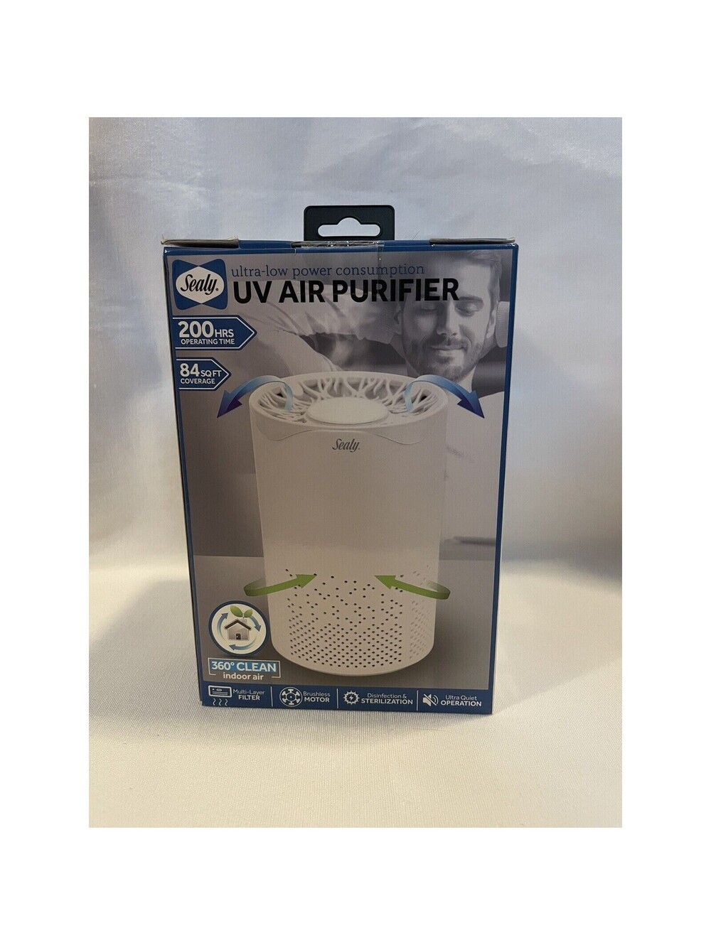 Sealy Portable UV Air Purifier Removes Dust Bacteria Germs 360° Protection